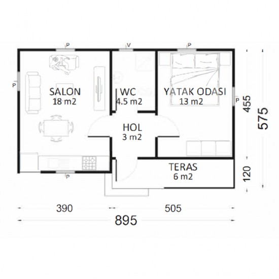 Nergis Tek Katlı Prefabrik Ev 49m²